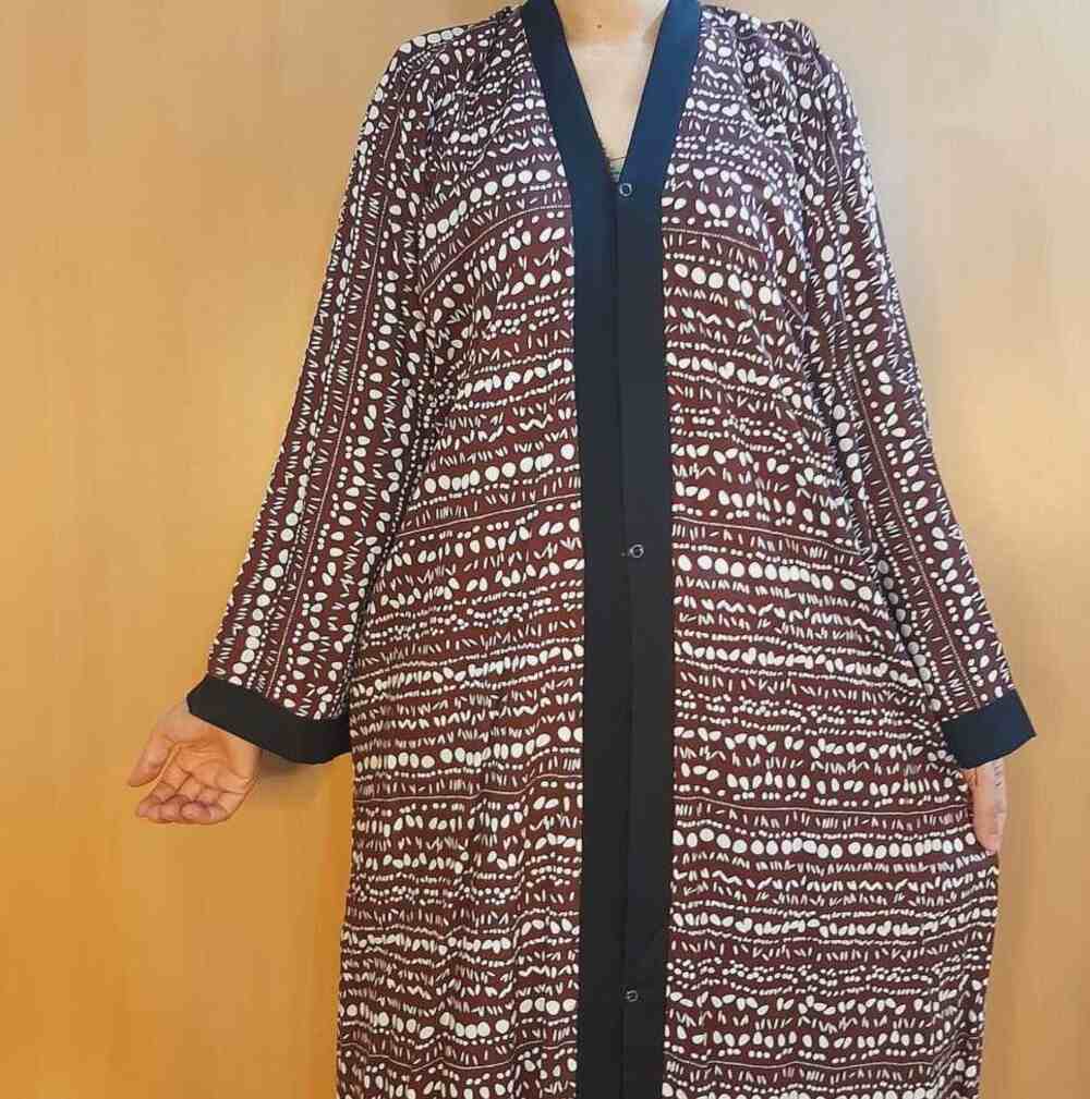 printed front open abaya linen
