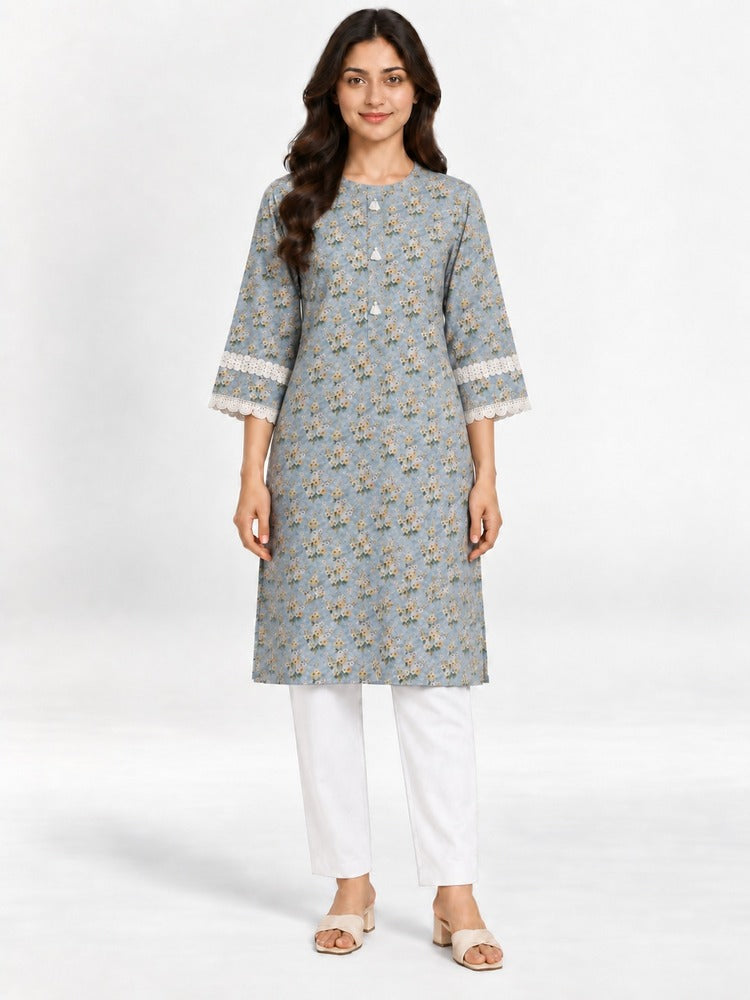 Printed Lawn Kurti – Blue – ZK194