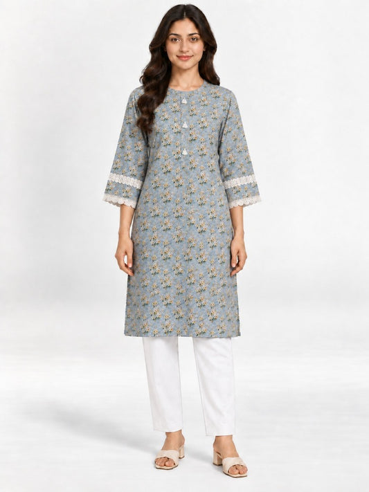 Printed Lawn Kurti – Blue – ZK194