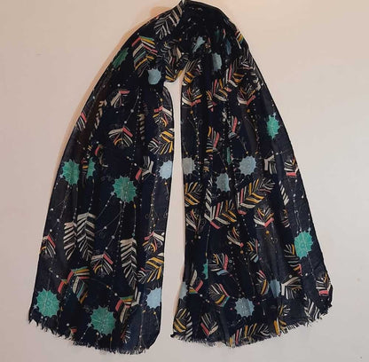 Printed Lawn Scarf Stole – 175 x 95 Cm – Navy – ZSC134