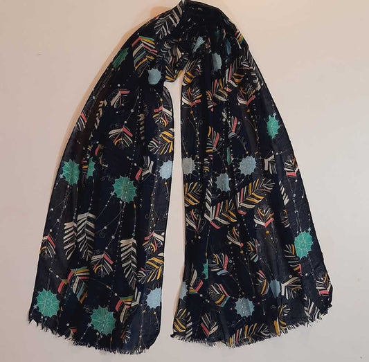 Printed Lawn Scarf Stole – 175 x 95 Cm – Navy – ZSC134