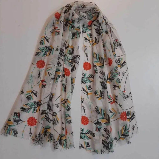 printed lawn scarf stole white