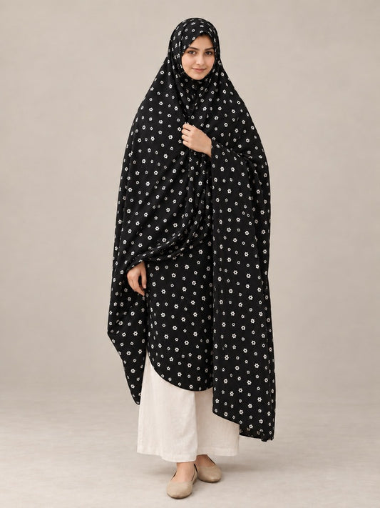 Printed Summer Shawl / Chaddar  - Black & White - SH07-b