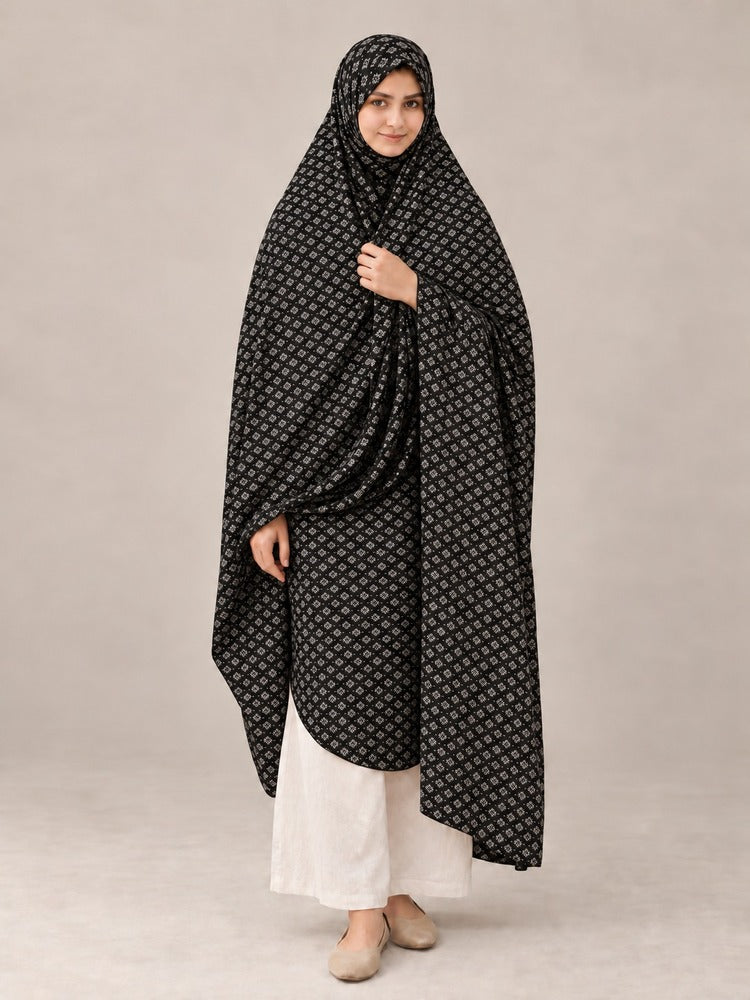 Printed Summer Shawl / Chaddar  - Black & White - SH07