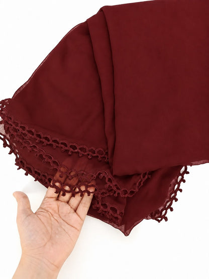 Qureshia Work Chiffon Dupatta - Maroon - ZD77