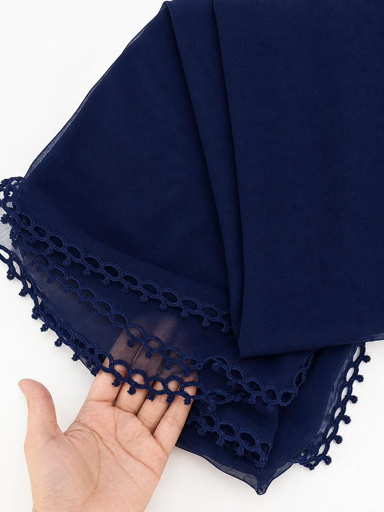 Qureshia Work Chiffon Dupatta - Navy - ZD77