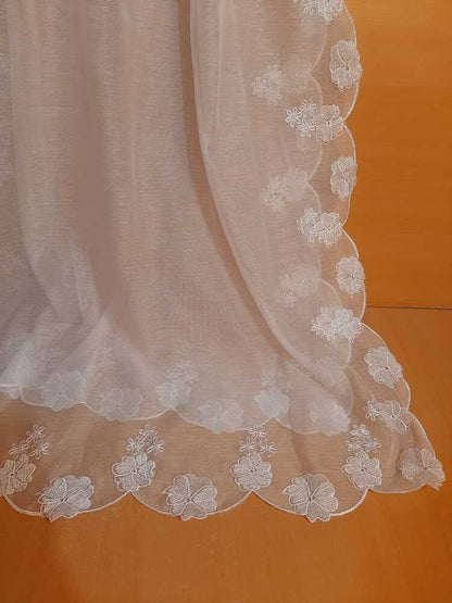 Self Embroided Dupatta – White - ZD429