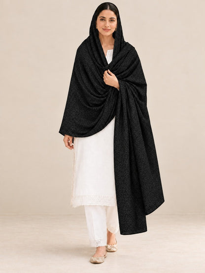 Self Print Shawl / Chaddar - Swiss Lawn - Black - SH08