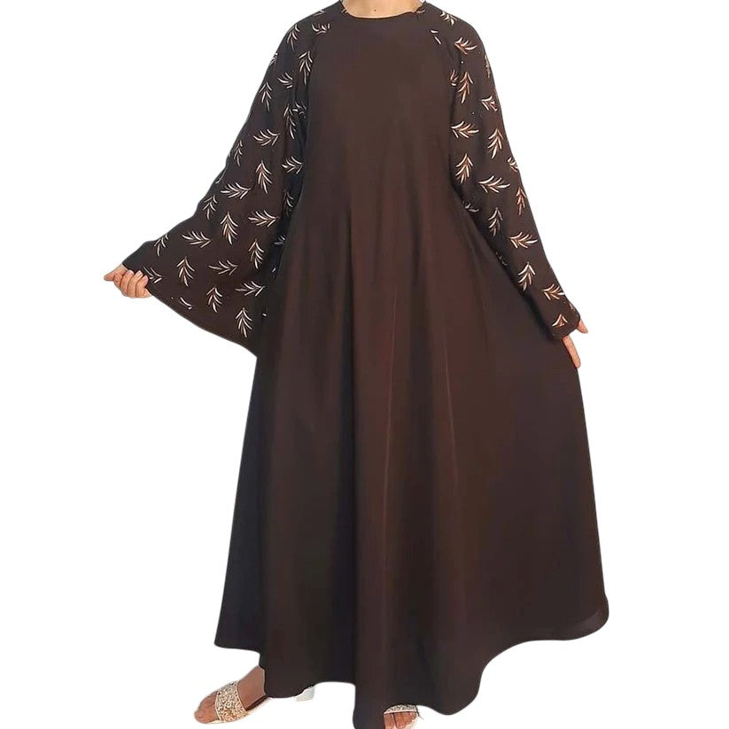 Embroided - Maxi Style - Nidah Abaya - Chocolate - BGA03