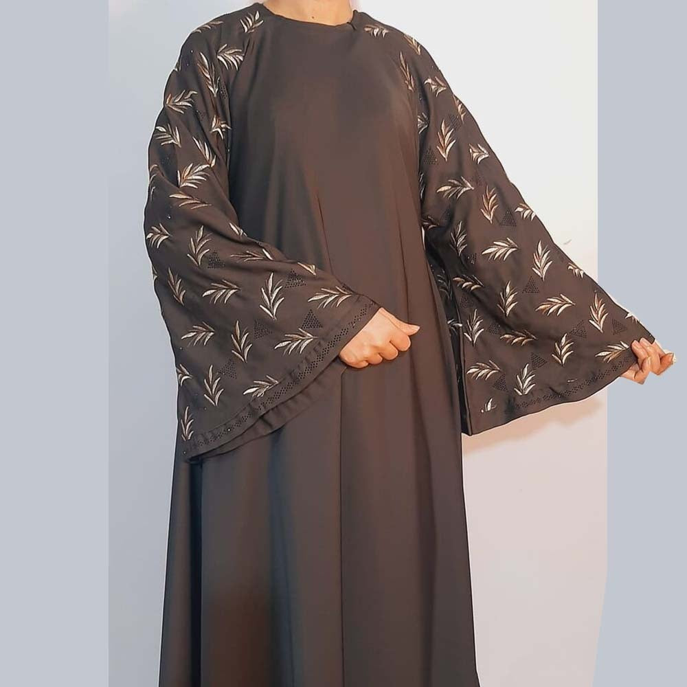 embroided maxi style nidah abaya grey