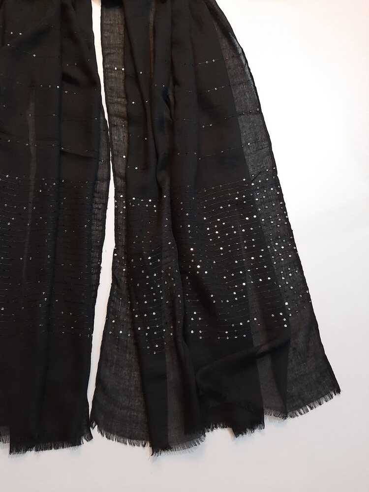 Sequence Lawn Scarf Stole  - Black – ZSC27