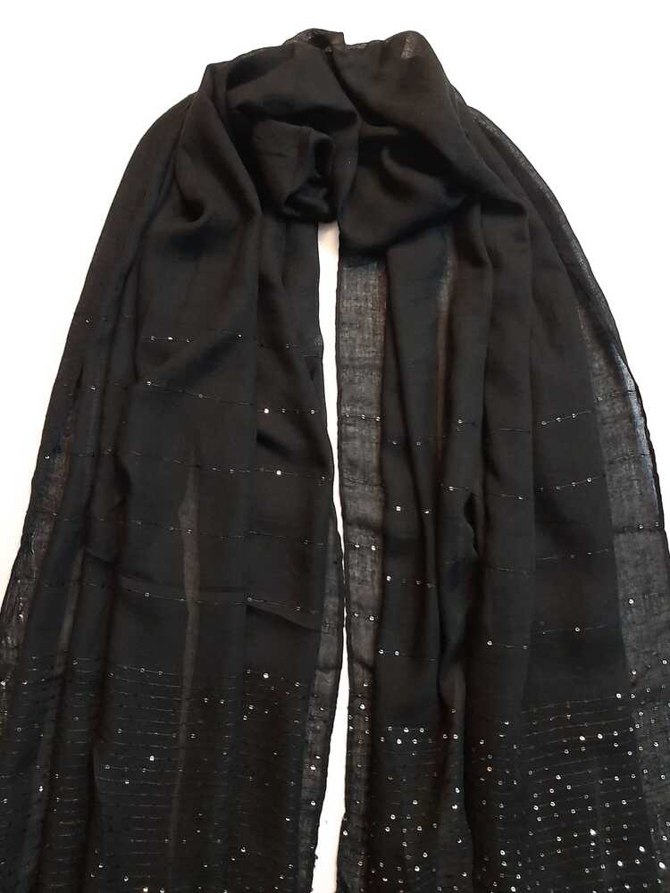 Sequence Lawn Scarf Stole  - Black – ZSC27