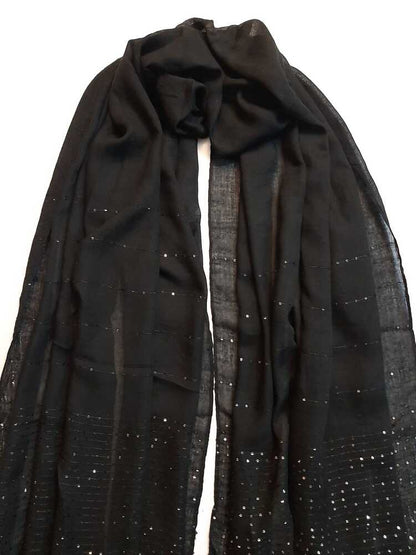 Sequence Lawn Scarf Stole  - Black – ZSC27