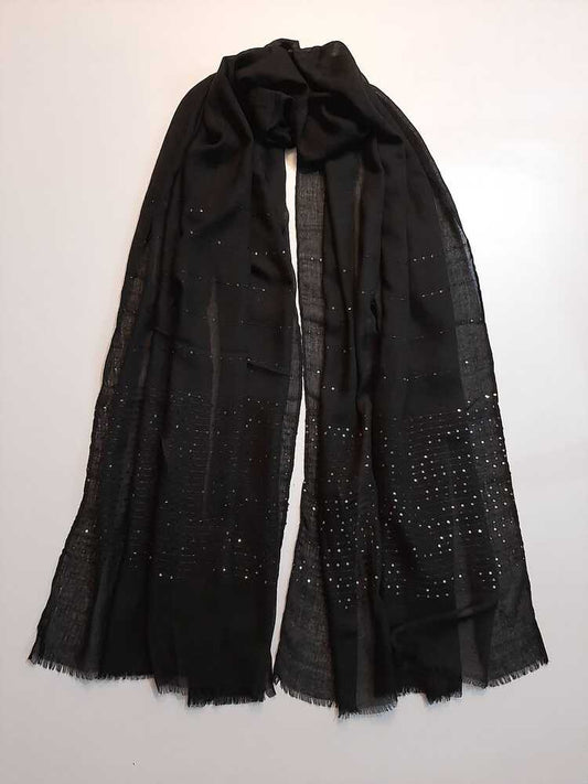 Sequence Lawn Scarf Stole  - Black – ZSC27