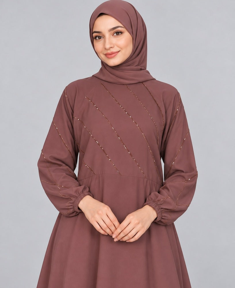 Sequence Nidah Fabric Abaya – Brown – ZA161