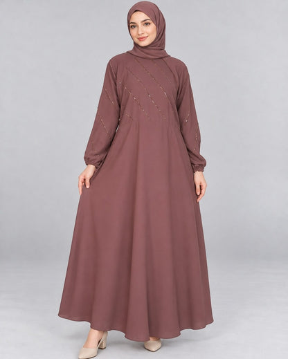Sequence Nidah Fabric Abaya – Brown – ZA161
