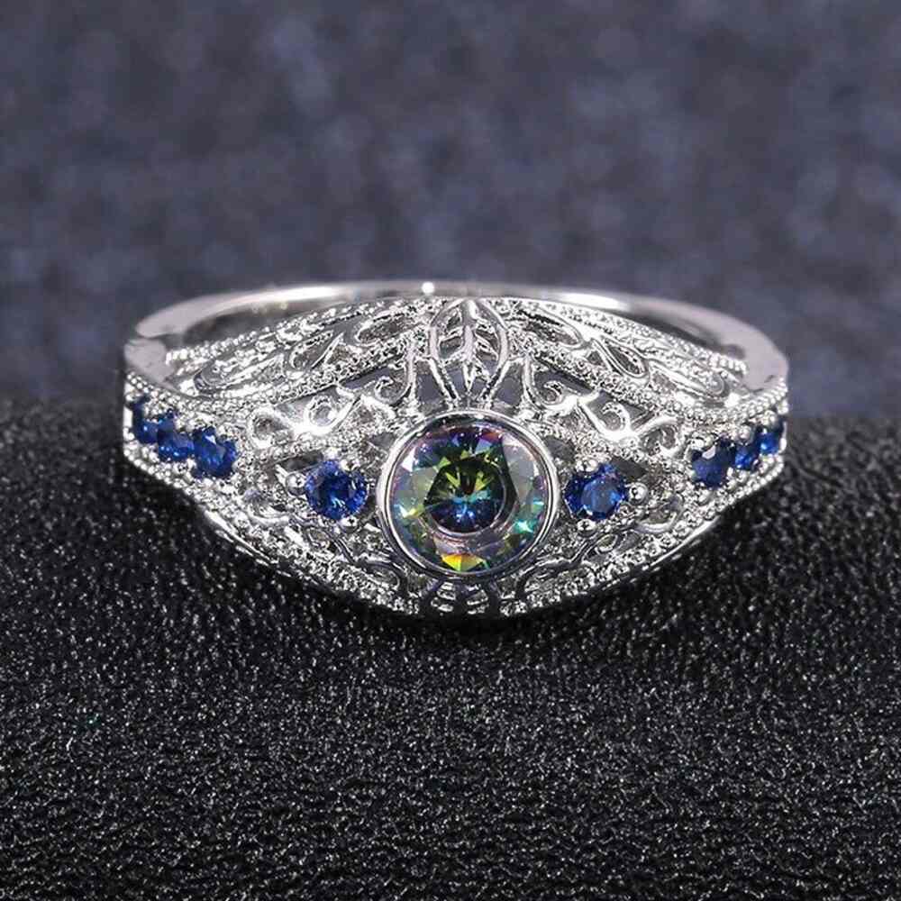 silver plated ring with blue stones silver