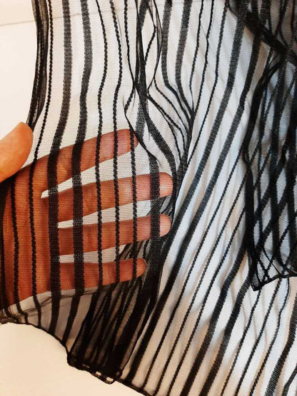 Stripe Net Dupatta - Black - ZD31