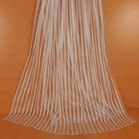 Striped Net dupatta - White - ZD1147
