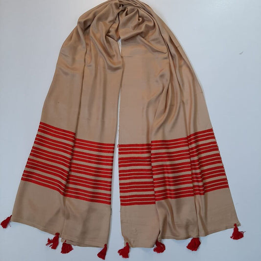 Striped Soft Linen Scarf / Stole - 190 x 70 cm - Red - ZSC93
