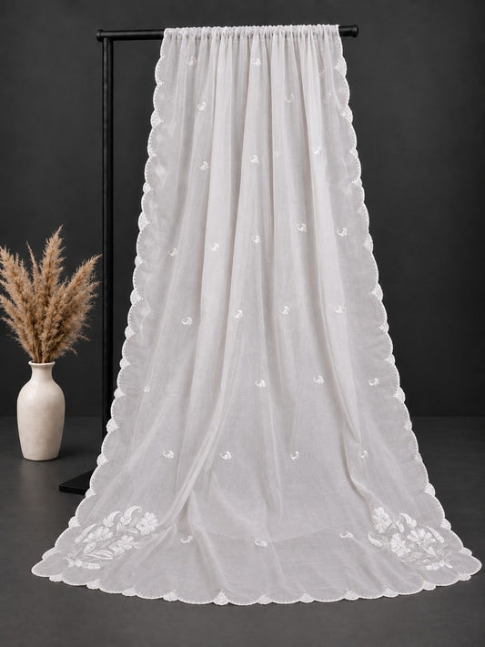 Voile Lawn Dupatta - White - MV06