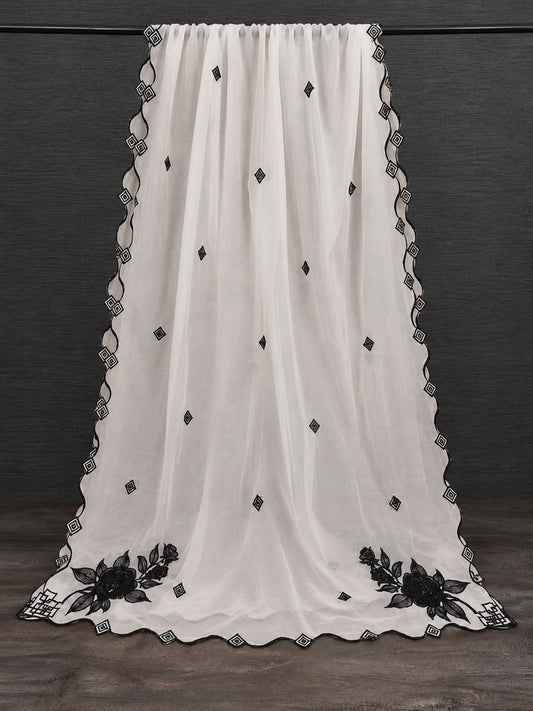 Voile Lawn Dupatta - White - MV03