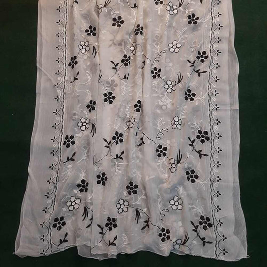 White black Embroided Chiffon Dupatta - ZD112