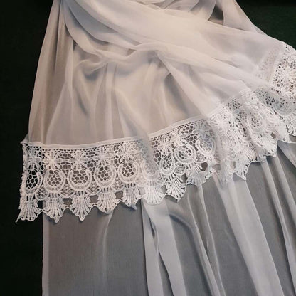 Chiffon Dupatta With Bottom Lace Dyeable - White