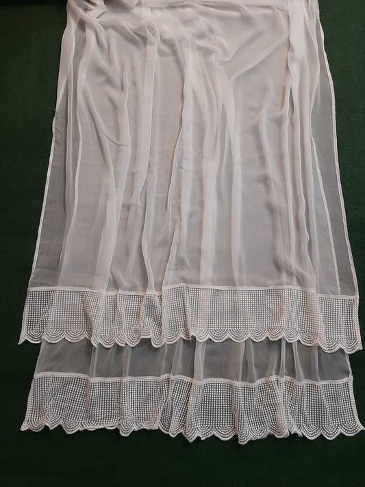Chiffon Dupatta With Bottom Lace Dyeable - White