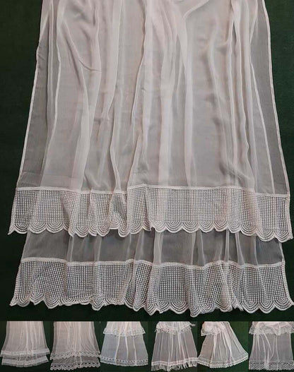 Chiffon Dupatta With Bottom Lace Dyeable - White