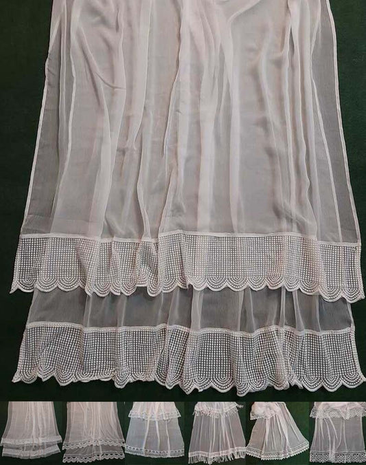 Chiffon Dupatta With Bottom Lace Dyeable - White