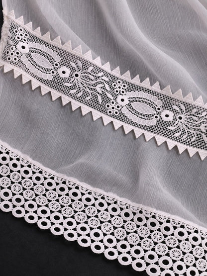White laces chiffon dupatta with intricate white lace borders and elegant detailing by ZARDI