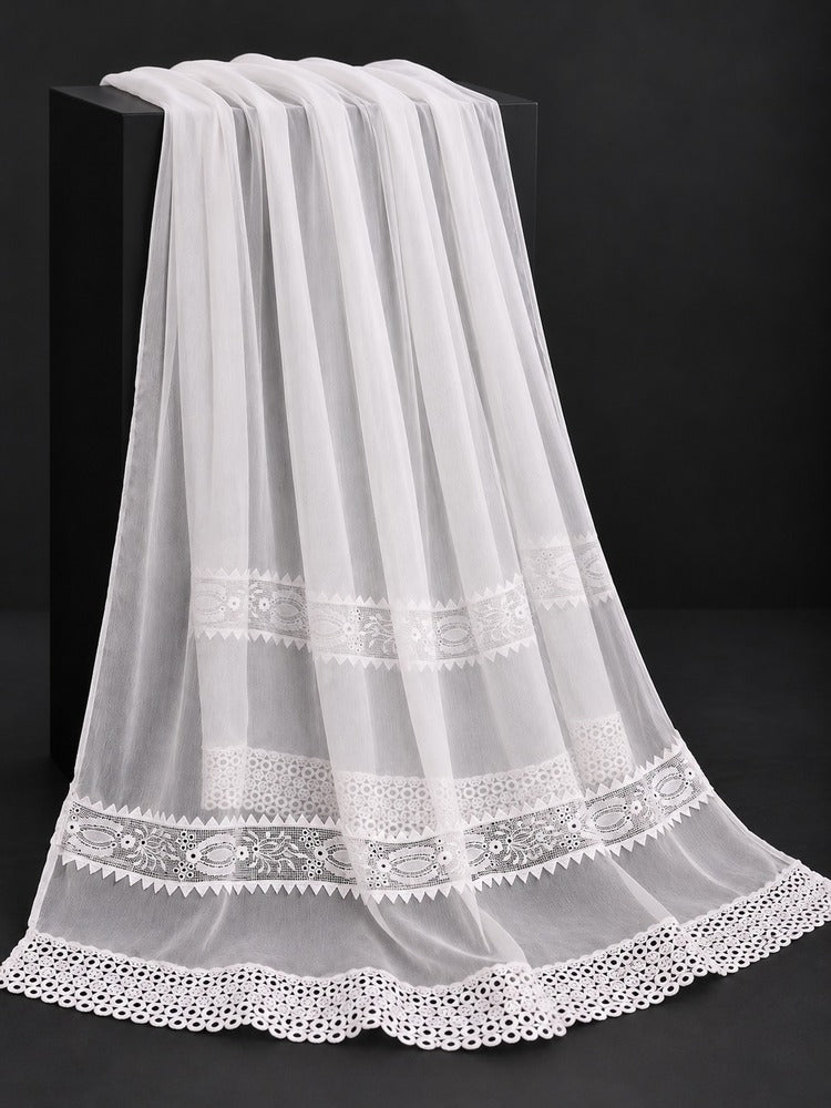 White laces chiffon dupatta with intricate white lace borders and elegant detailing by ZARDI
