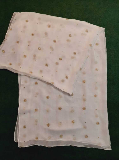 Zari Embroided Chiffon Dupatta – Dyeable – Gold - ZD1002