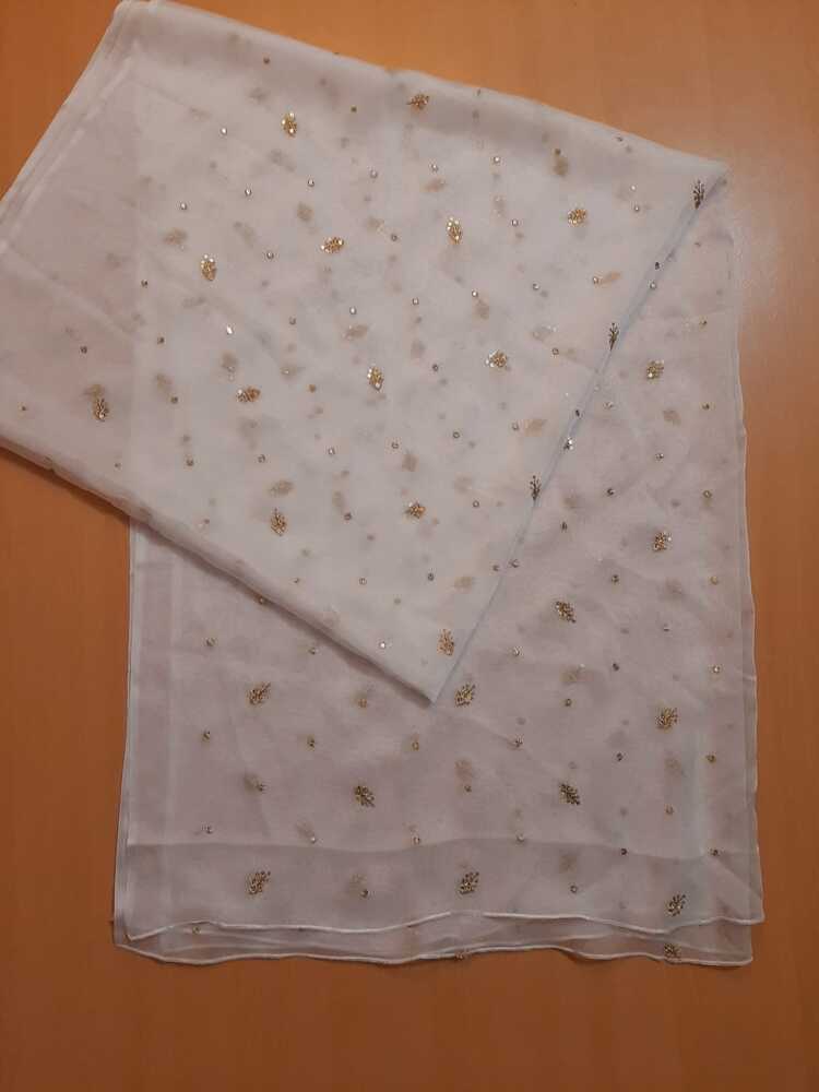 Zari Embroided Chiffon Dupatta – Dyeable – Gold - ZD433