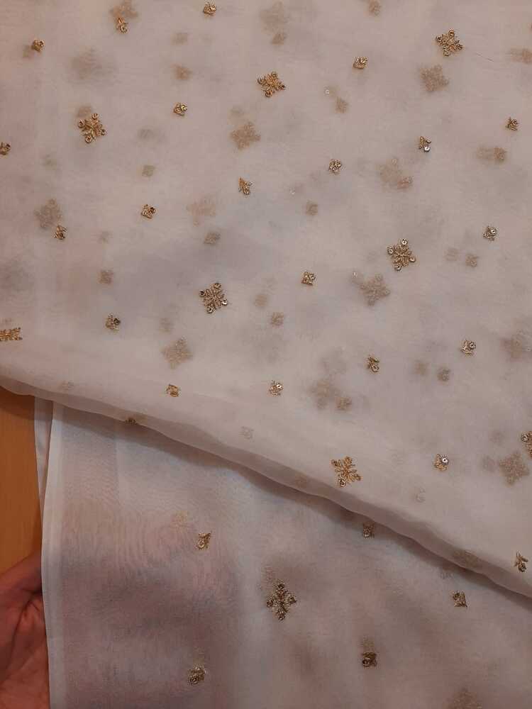 Zari Embroided Chiffon Dupatta – Dyeable – Gold - ZD434