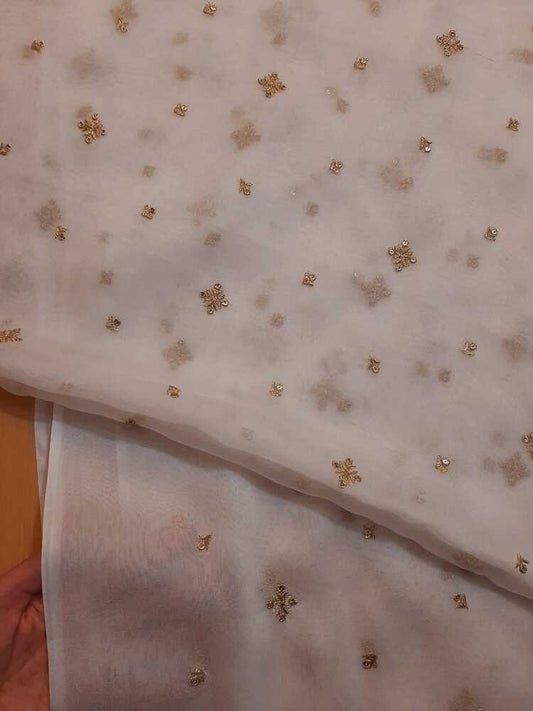 Zari Embroided Chiffon Dupatta – Dyeable – Gold - ZD434