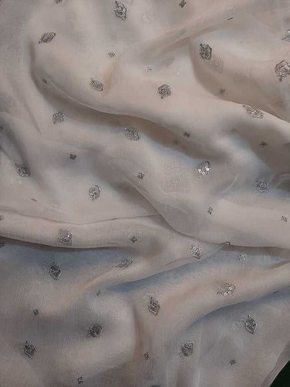 Silver Zari Embroided Chiffon Dupatta – Dyeable