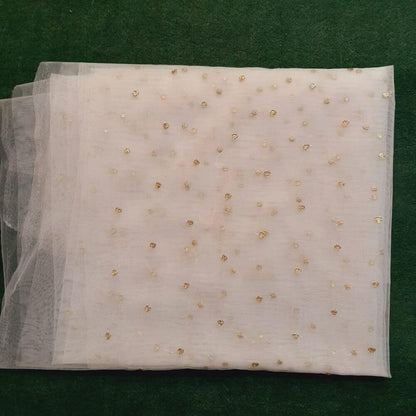 Zari Embroided Net Dupatta – Dyeable – Gold - ZD436