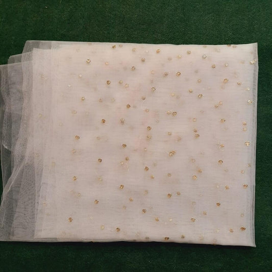 Zari Embroided Net Dupatta – Dyeable – Gold - ZD436