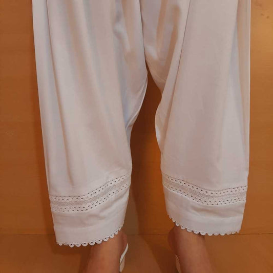 Laces Embellised Boski Shalwar - White - CT12