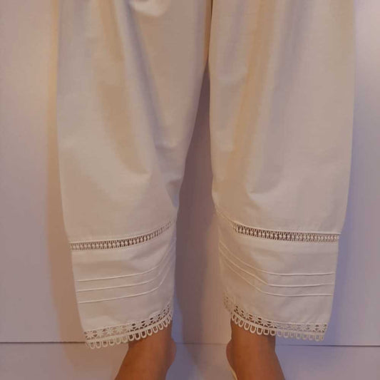 Laces Embellished Cotton Shalwar - White - ZSL26